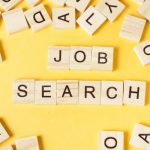 Job search word written on wood block. Wooden ABC.